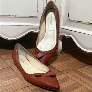 Sarah Flint Cognac Pointed-Toe Bow Flats